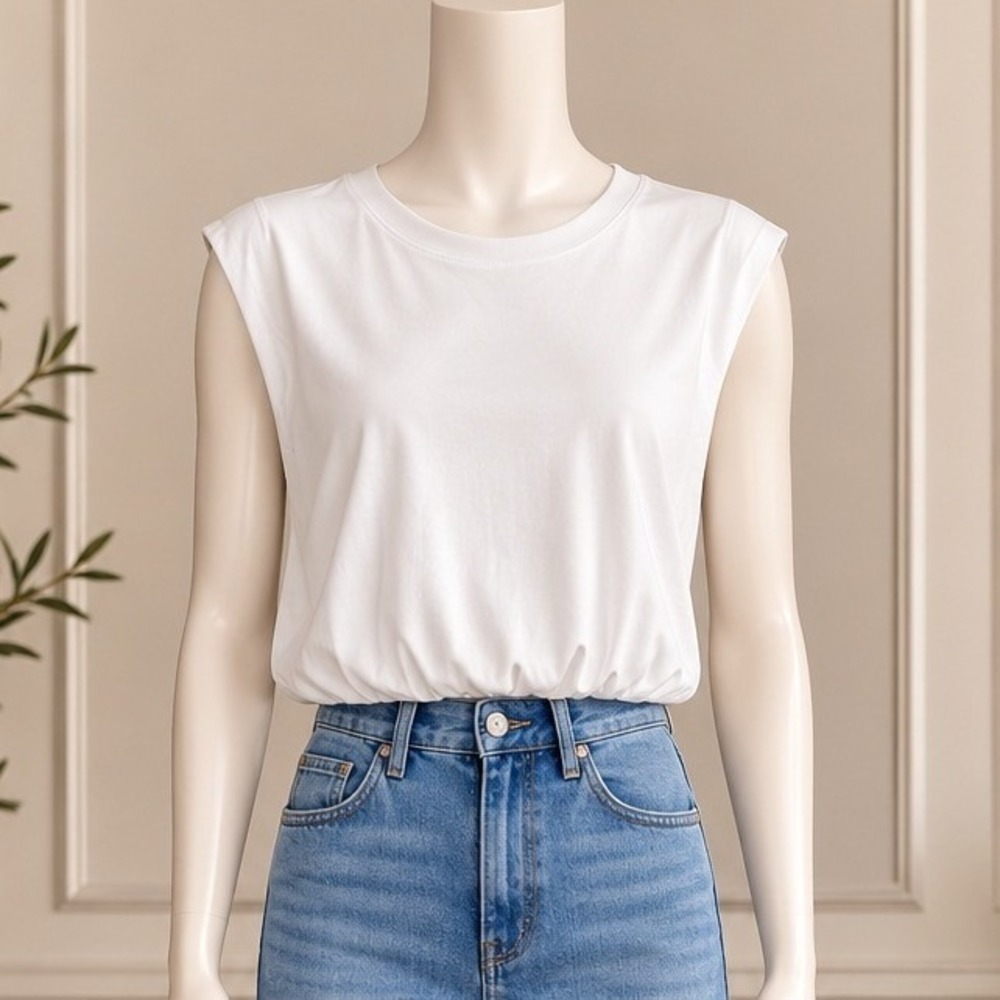 Rag & Bone Womens Mica Bubble Top White Sleeveless Cotton Crop Size Large